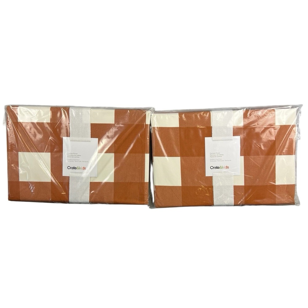 Crate & Kids Terracotta Buffalo Check Blackout Curtain Panels 44x84 Pair